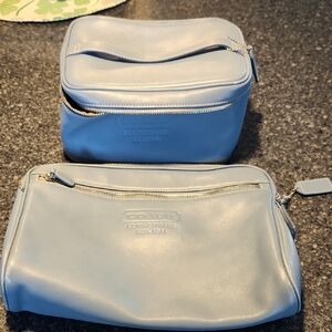Coach Light Blue Leather Cosmetic Pouch Duo
